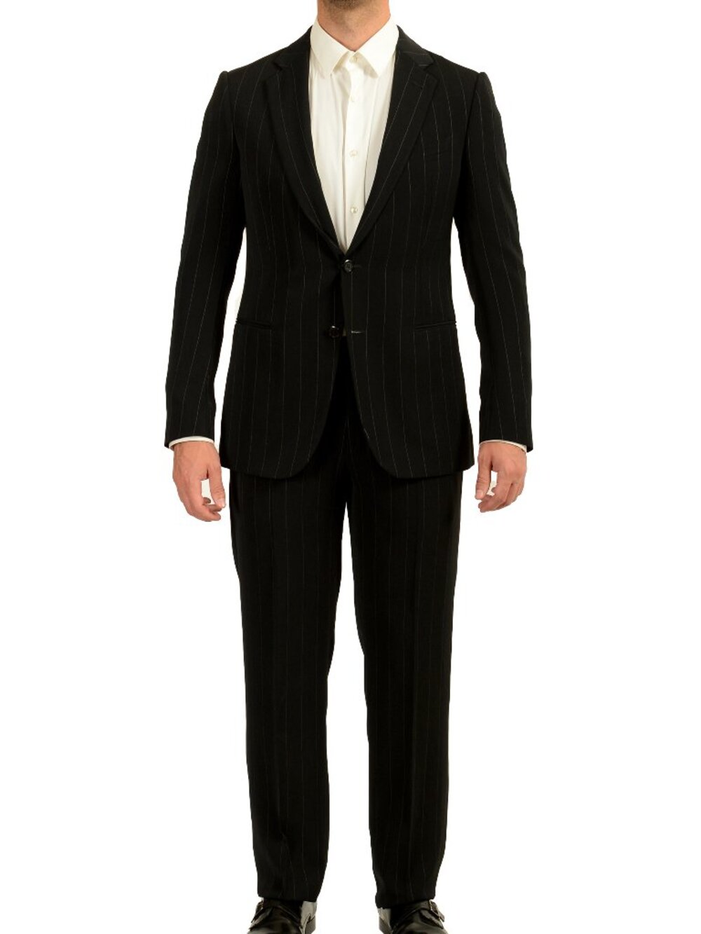 Armani Collezioni Men's Black Striped Two Button Suit US 40L IT 50L